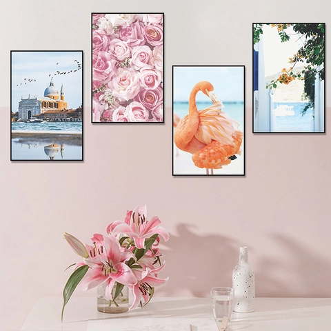 Wandaufkleber Im Mediterranen Stil Kunstvolles Schloss Flamingo Blumenmuster Dekorative Wandmalerei Für Wohnzimmer Schlafzimmer