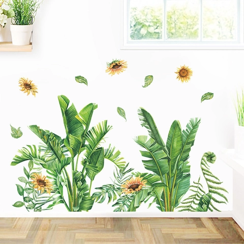 Aquarel Tropische Planten Monstera Bladeren Zonnebloem Muurstickers PVC Verwijderbare DIY Muurstickers Voor Slaapkamer Woonkamer Huis