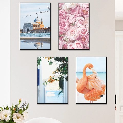 Wandaufkleber Im Mediterranen Stil Kunstvolles Schloss Flamingo Blumenmuster Dekorative Wandmalerei Für Wohnzimmer Schlafzimmer