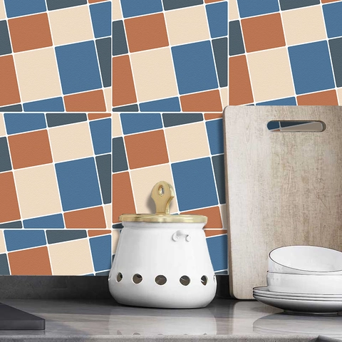 Moderni Adesivi per Piastrelle a Mosaico Blu Giallo Geometrico PVC Impermeabile Autoadesivi Murali per Cucina Bagno Decorazione