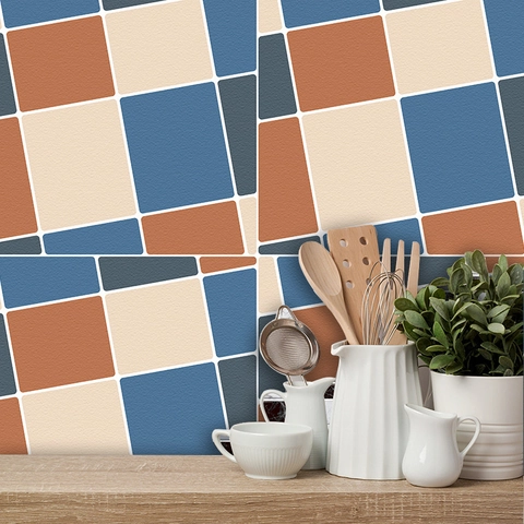 Moderni Adesivi per Piastrelle a Mosaico Blu Giallo Geometrico PVC Impermeabile Autoadesivi Murali per Cucina Bagno Decorazione