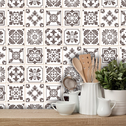 Adesivi per Piastrelle Geometrici Marroni Retro Mandala Floreale Autoadesivi PVC Impermeabile Adesivi da Parete per Cucina Bagno