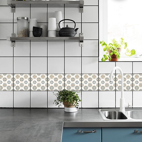 Pegatinas de Azulejos Mandala Marroquíes Vintage PVC Impermeable Autoadhesivas Calcomanías de Pared Para Cocina Baño Hogar
