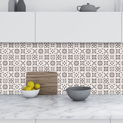 Adesivi per Piastrelle Geometrici Marroni Retro Mandala Floreale Autoadesivi PVC Impermeabile Adesivi da Parete per Cucina Bagno