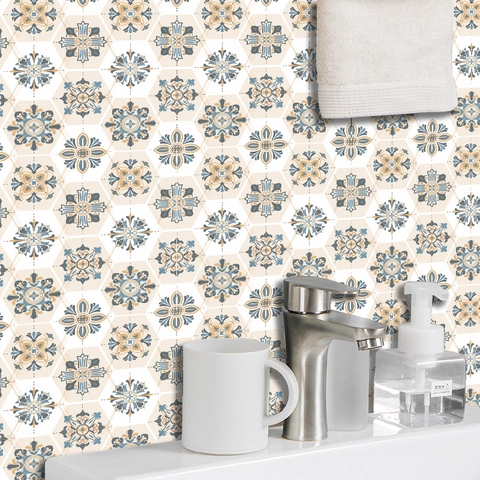 Pegatinas de Azulejos Mandala Marroquíes Vintage PVC Impermeable Autoadhesivas Calcomanías de Pared Para Cocina Baño Hogar