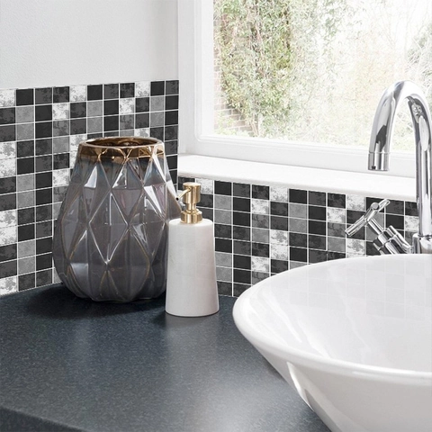 Adesivi per Piastrelle a Mosaico Grigio Nero Bianco Industriale Rétro in PVC Impermeabile Autoadesivo per Cucina Bagno Decorazione Casa