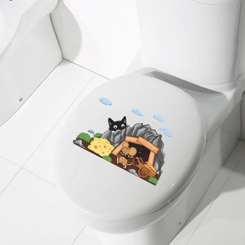 Pegatina de Pared de Agujero de Ratón de Gato de Dibujos Animados Calcomanía de PVC Para Habitación de Niños Baño Inodoro