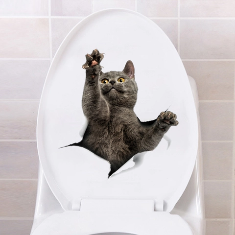 Stickers Muraux 3D Chat British Shorthair Réaliste Effet Trou Créatif PVC Imperméable Décalcomanie pour Toilette Frigo Auto Maison