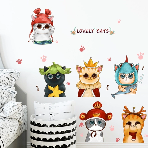 Adesivi Murali Gatti Cartoni Animati PVC Fai da te Decalcomanie Animali per Cameretta Bambini Camera Letto Lovely Cats