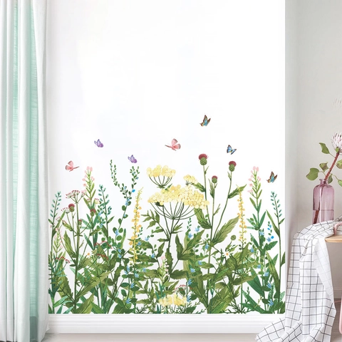 Adesivo Murale per Battiscopa con Farfalle e Fiori Pastorali Decalcomanie Murali in PVC Rimovibili per Soggiorno Camera da Letto