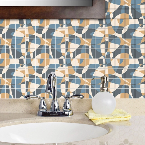 Abstract Geometric PVC Wall Tile Stickers Waterproof Self Adhesive Frosted Morandi Color Decoration For Bathroom Kitchen