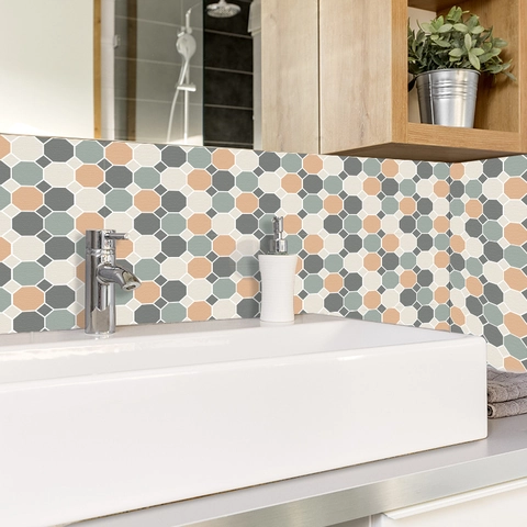 Selbstklebende PVC Mosaik Fliesenaufkleber Mit Geometrischem Achteck Muster Für Küche Badezimmer Wand Renovierung Dekoration