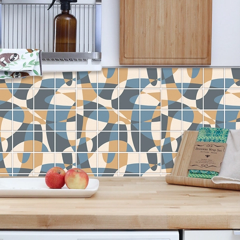 Abstract Geometric PVC Wall Tile Stickers Waterproof Self Adhesive Frosted Morandi Color Decoration For Bathroom Kitchen
