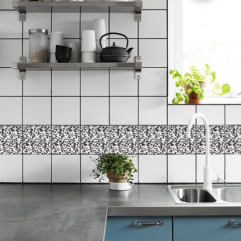 Schwarz Weiß Geometrische Schachbrett Wandaufkleber Selbstklebende Wasserdichte Fliesenaufkleber Für Küche Bad Home Dekor