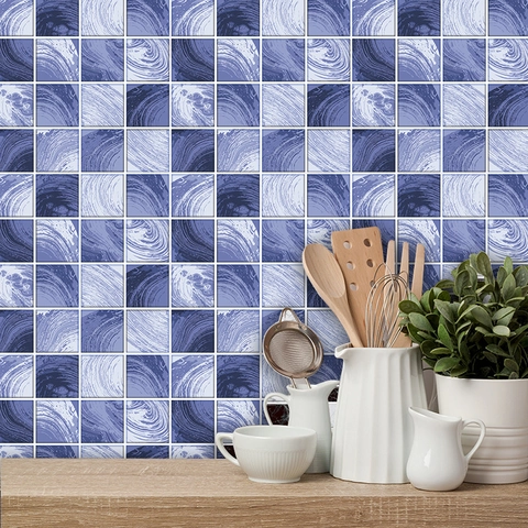 Stickers Carrelage Auto-adhésifs Modernes en PVC Texture Marbre Violet Bleu Mosaïque Imperméable Stickers Muraux pour Cuisine Salle de Bain
