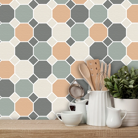 Selbstklebende PVC Mosaik Fliesenaufkleber Mit Geometrischem Achteck Muster Für Küche Badezimmer Wand Renovierung Dekoration