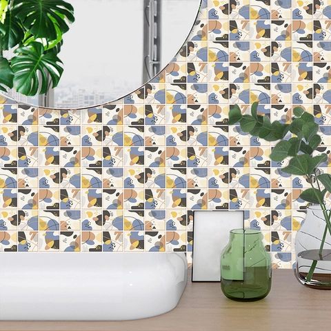 Abstract Geometric Floral Tile Stickers Self Adhesive Waterproof PVC Wall Decals For Kitchen Bathroom Home Decor Art Mural