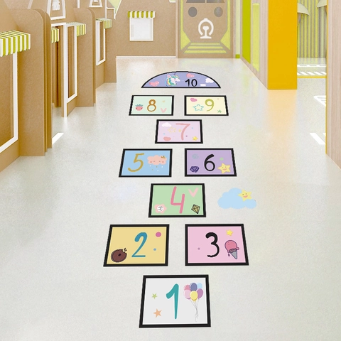 Adesivi per Pavimento Campana Cartone Animato PVC Impermeabile Numeri Decalcomanie per Sala Giochi Bambini Asilo Decorazione