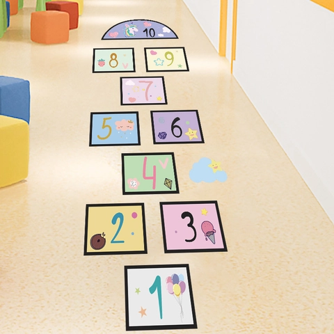 Adesivi per Pavimento Campana Cartone Animato PVC Impermeabile Numeri Decalcomanie per Sala Giochi Bambini Asilo Decorazione