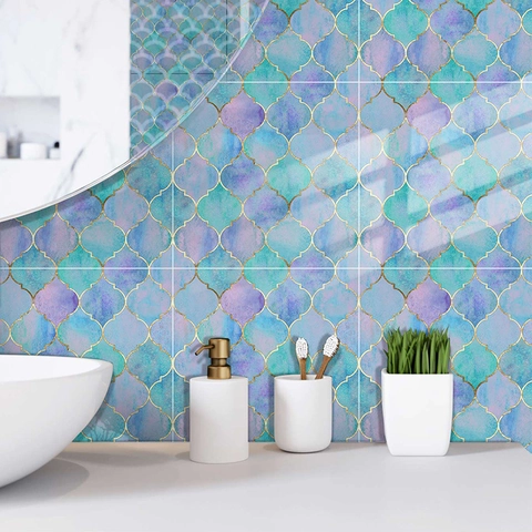 Autocollants de Carrelage Écailles de Poisson Style Marocain Imperméable Auto-adhésif PVC pour Cuisine et Salle de Bain