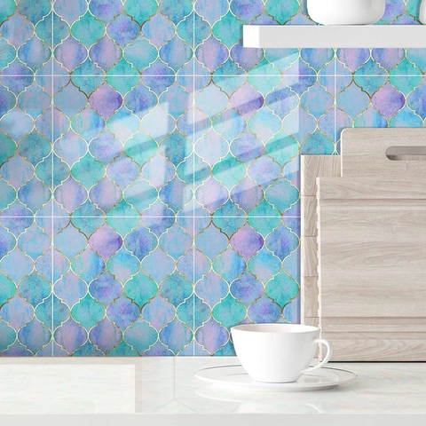 Autocollants de Carrelage Écailles de Poisson Style Marocain Imperméable Auto-adhésif PVC pour Cuisine et Salle de Bain
