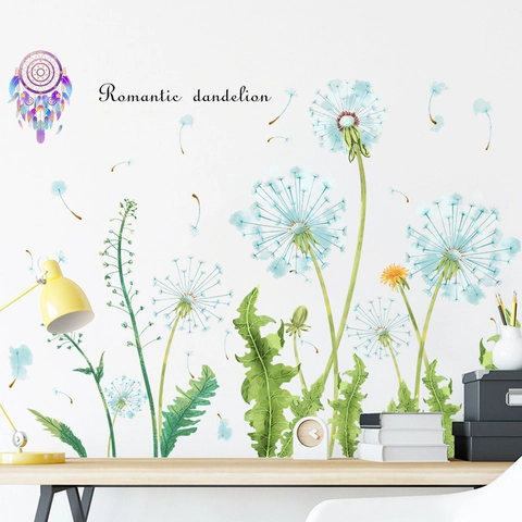 Adhesivos de Pared Románticos Diente de León y Atrapasueños Calcomanías de PVC Estilo Acuarela Para Decoración de Sala y Dormitorio