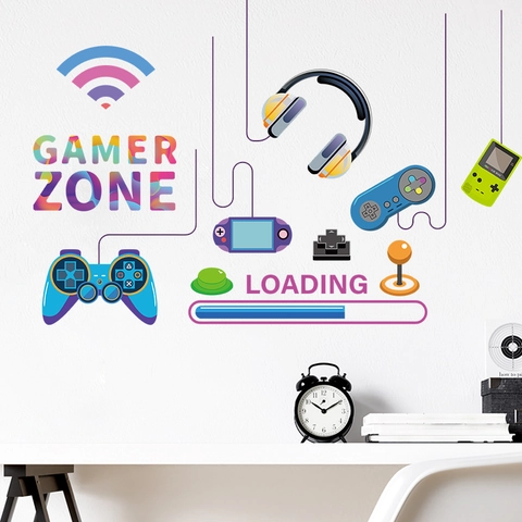 Gaming Room Wall Stickers For Boys Bedroom Decor PVC Removable Gamer Zone Loading Pattern Controller Headset Mural Decals
