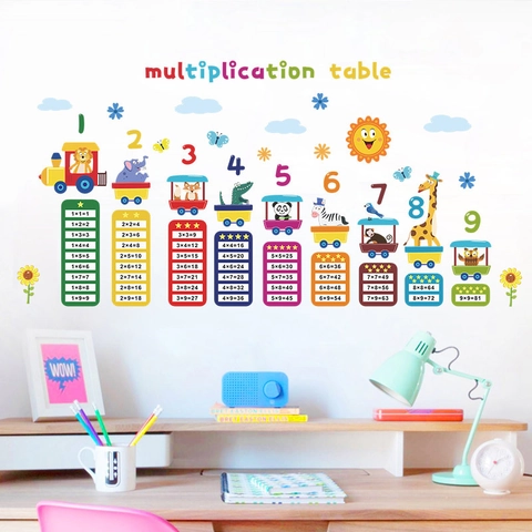 Sticker Mural Table de Multiplication Train d'Animaux Éducatif Tableau de Mathématiques pour Chambre d'Enfants Crèche Décalcomanie PVC