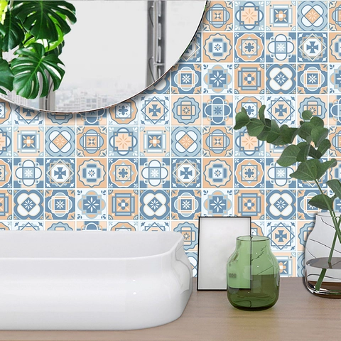 Pegatinas de Azulejos Retro Estilo Marroquí Impermeable PVC Autoadhesivo para Cocina Baño Sala de Estar Decoración Hogar