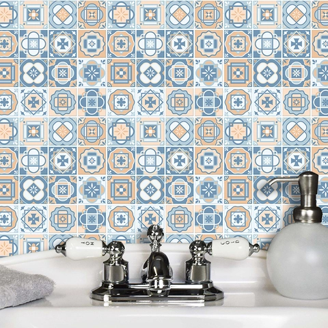 Pegatinas de Azulejos Retro Estilo Marroquí Impermeable PVC Autoadhesivo para Cocina Baño Sala de Estar Decoración Hogar