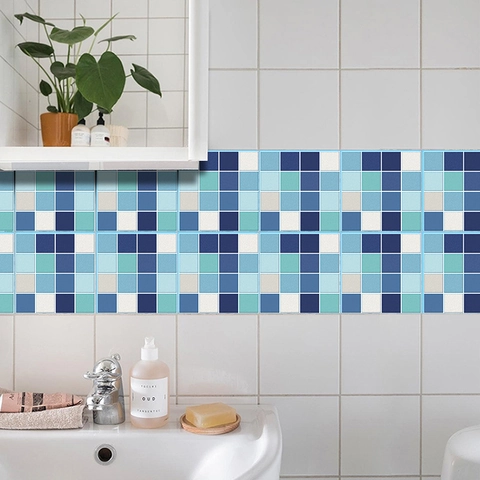 Adesivi per Piastrelle Mosaico Autoadesivi Impermeabile PVC Blu Griglia Decalcomanie da Muro per Cucina Bagno Casa Rinnovo