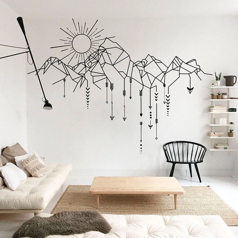 Modern Minimalistisch Geometrisches Gebirge Sonne Pfeil PVC Wandsticker Nordischer Stil Böhmisch Wohnkultur Abnehmbar