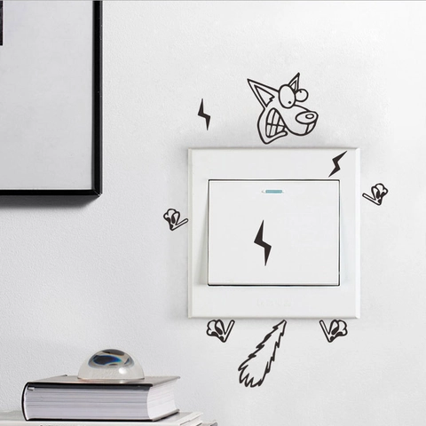 Humorous Cartoon Dog Electric Shock Switch Sticker Removable PVC Waterproof Wall Decal For Living Room Bedroom Home Decor