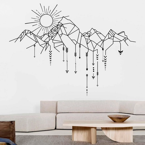 Modern Minimalistisch Geometrisches Gebirge Sonne Pfeil PVC Wandsticker Nordischer Stil Böhmisch Wohnkultur Abnehmbar