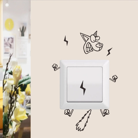 Humorous Cartoon Dog Electric Shock Switch Sticker Removable PVC Waterproof Wall Decal For Living Room Bedroom Home Decor