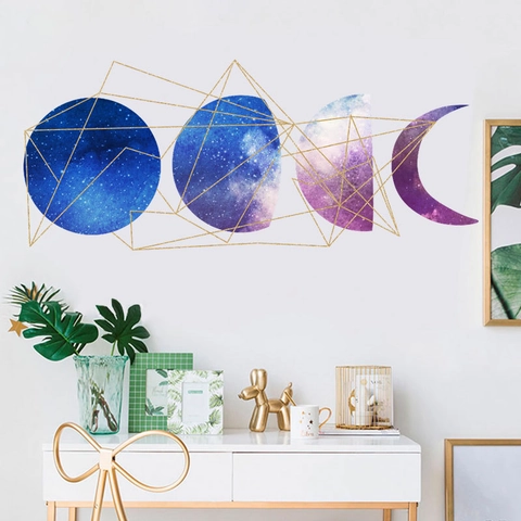 Dreamy Starry Galaxy Moon Phase Wall Sticker PVC Self Adhesive Geometric Art Decal For Bedroom Living Room Wall Decoration