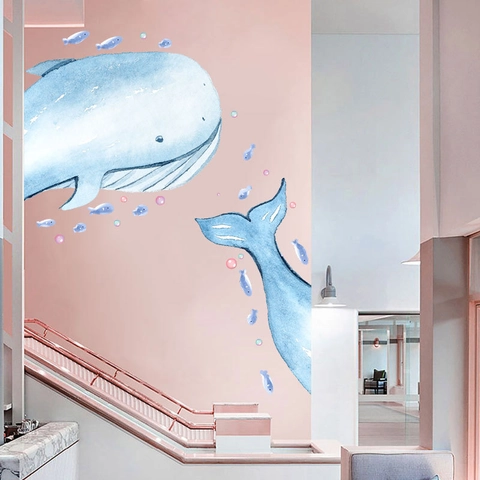 Aquarell Blau Wal Wandsticker Selbstklebend PVC Meeresbewohner Aufkleber Für Kinderzimmer Schlafzimmer Zuhause Deko