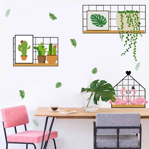 Nordischer Stil PVC Wandaufkleber Flamingo Kaktus Monstera Blatt Muster Für Schlafzimmer Wohnzimmer Home Decor DIY Wandkunst Dekor