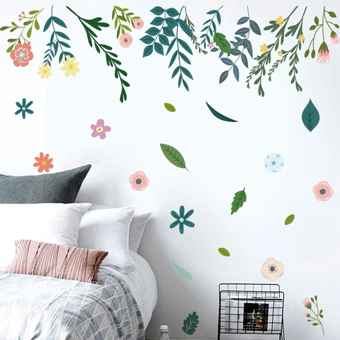 Kreative Warme Frische Ast Grüne Blätter Blume Ranke Wandaufkleber Abnehmbare PVC DIY Kunst Wandbild Aufkleber Für Schlafzimmer