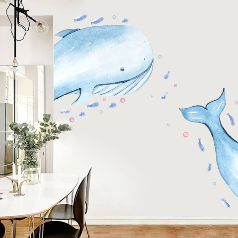 Aquarell Blau Wal Wandsticker Selbstklebend PVC Meeresbewohner Aufkleber Für Kinderzimmer Schlafzimmer Zuhause Deko