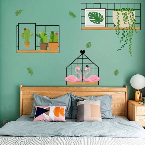 Nordischer Stil PVC Wandaufkleber Flamingo Kaktus Monstera Blatt Muster Für Schlafzimmer Wohnzimmer Home Decor DIY Wandkunst Dekor