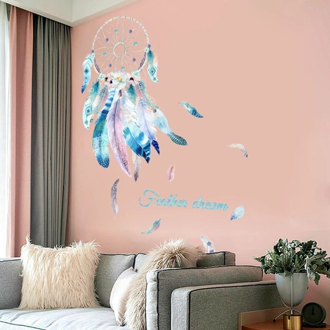 Watercolor Dreamcatcher Feather Wall Stickers Bohemian PVC Removable Wall Decals For Living Room Bedroom Shop Home Decor