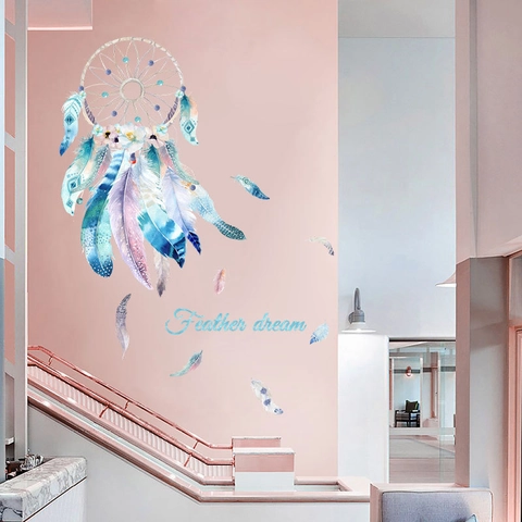 Watercolor Dreamcatcher Feather Wall Stickers Bohemian PVC Removable Wall Decals For Living Room Bedroom Shop Home Decor