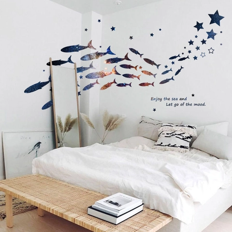 Dromerige Melkweg Vis Ster Muursticker Verwijderbare PVC Muurschildering Voor Slaapkamer Kinderkamer Huis Wanddecoratie