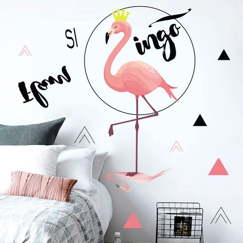 Geometric Hand-drawn Flamingo Crown Pink Wall Sticker Removable PVC Nordic Style Wall Decal For Bedroom Living Room Home Decor
