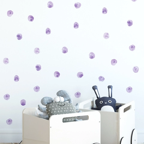 Stickers Muraux à Pois Violet Aquarelle En PVC Amovibles Cercles Ronds Pour Chambre d'Enfant Crèche Décoration Maison