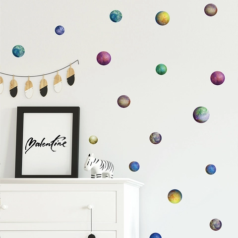 Planet Wall Stickers Watercolor Nebula Pattern PVC Decal For Kids Room Nursery Bedroom Home Decor Aesthetic Wall Art