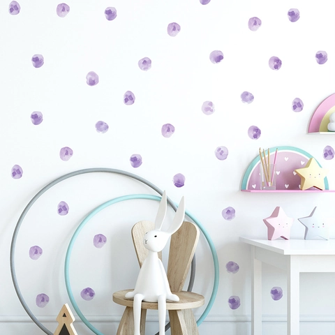 Stickers Muraux à Pois Violet Aquarelle En PVC Amovibles Cercles Ronds Pour Chambre d'Enfant Crèche Décoration Maison