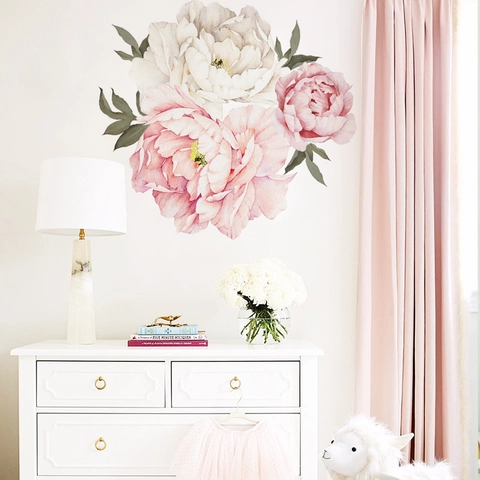 Aquarel Pioenroos Bloem Muurstickers Verwijderbare PVC Florale Muurstickers Voor Slaapkamer Woonkamer Huis Decoratie Esthetische Roze Witte Bloemen