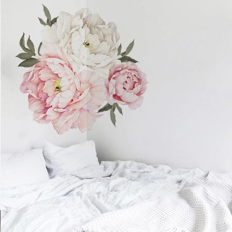 Aquarel Pioenroos Bloem Muurstickers Verwijderbare PVC Florale Muurstickers Voor Slaapkamer Woonkamer Huis Decoratie Esthetische Roze Witte Bloemen